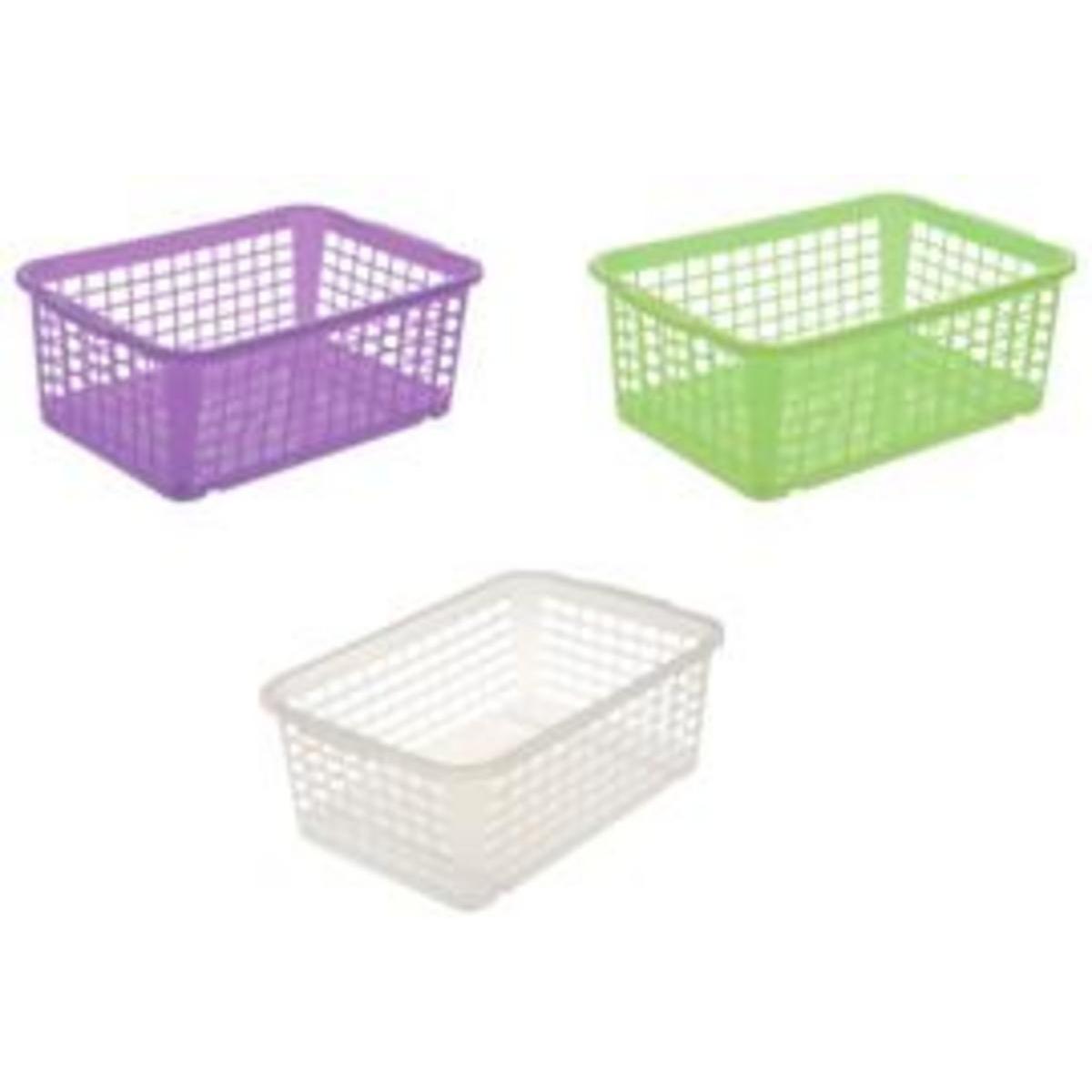 Panier de rangement - Plastique - 30 x 20 x H 11 cm - Vert, violet ou blanc