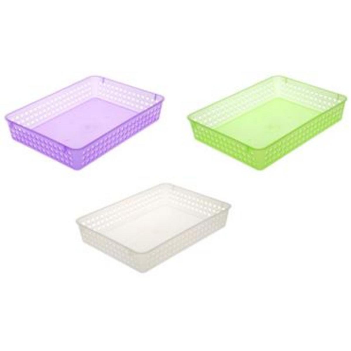 Panier empilable - Plastique - 33 x 24 x H 6 cm - Vert, violet ou blanc