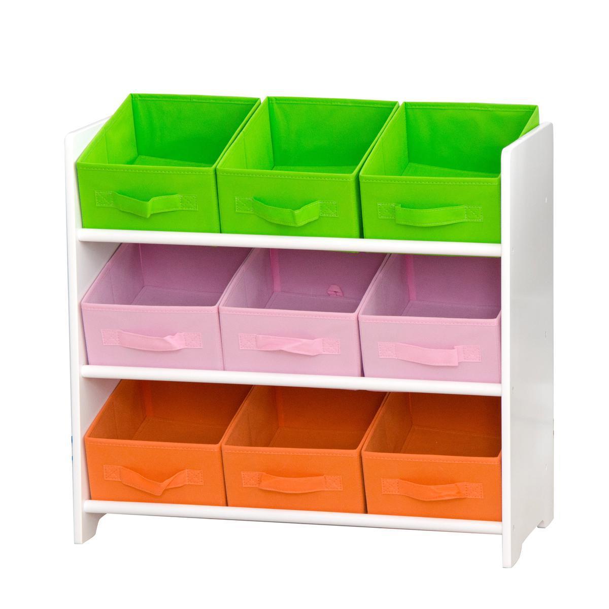 Meuble de rangement enfants 9 casiers - MDF - 66 x 30 x H 60 cm - Vert Rose Orange
