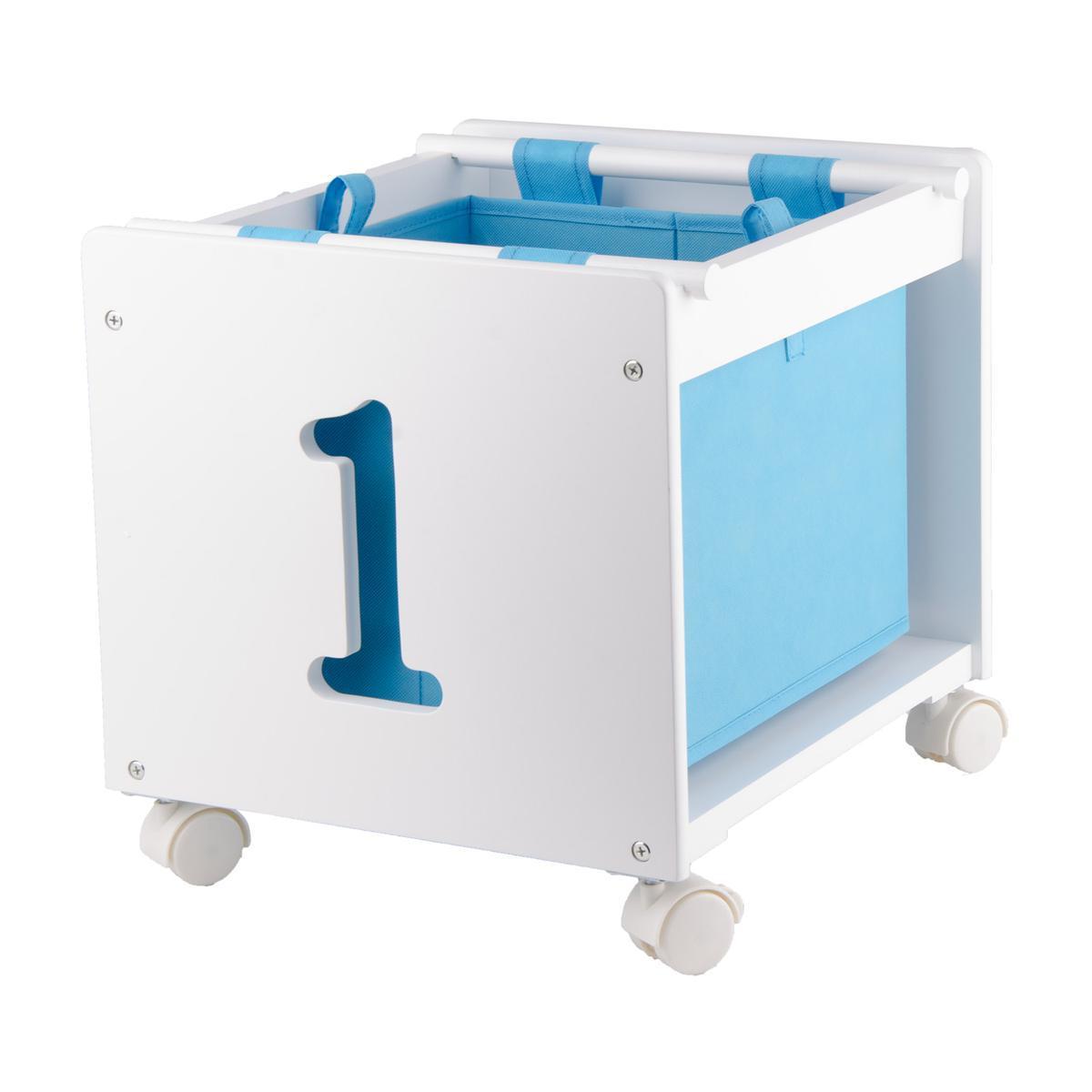 Caisse de rangement avec panier - MDF et Intisse - 35.5 x 34 x H 36 cm - Blanc et bleu