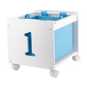 Caisse de rangement avec panier - MDF et Intisse - 35.5 x 34 x H 36 cm - Blanc et bleu
