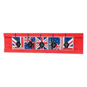 Patère London 5 crochets - MDF - 60 x 15 x 8.4 cm - Rouge bleu et blanc