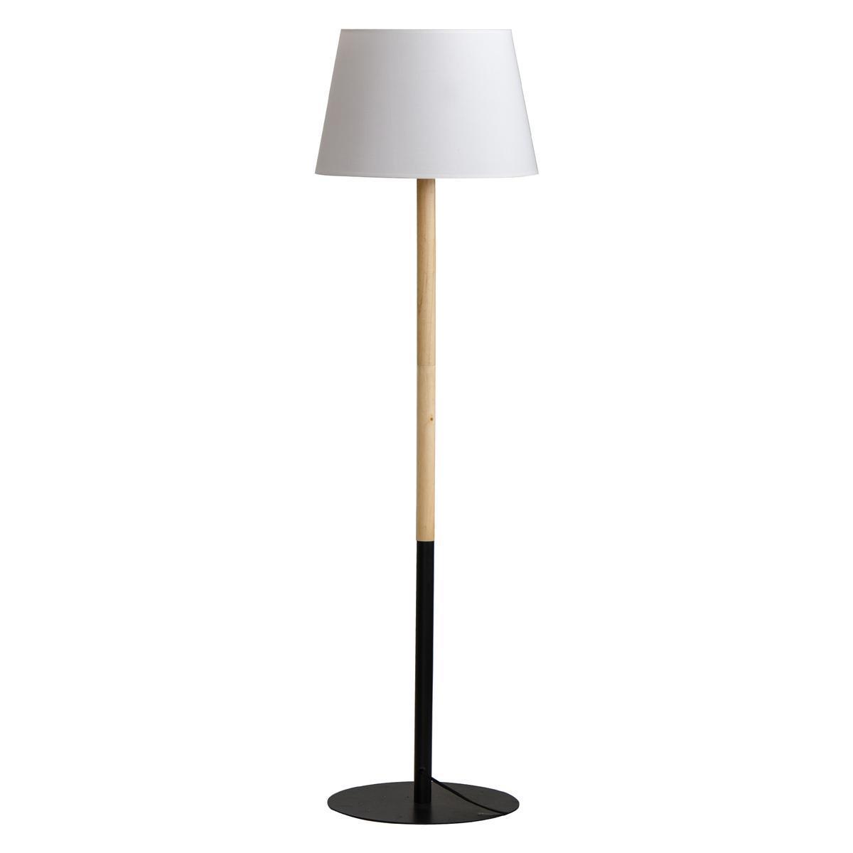 Lampadaire scandinave - Acier - Pin - Polyester - Diamètre 40 x H 154 cm - Gris, blanc ou naturel