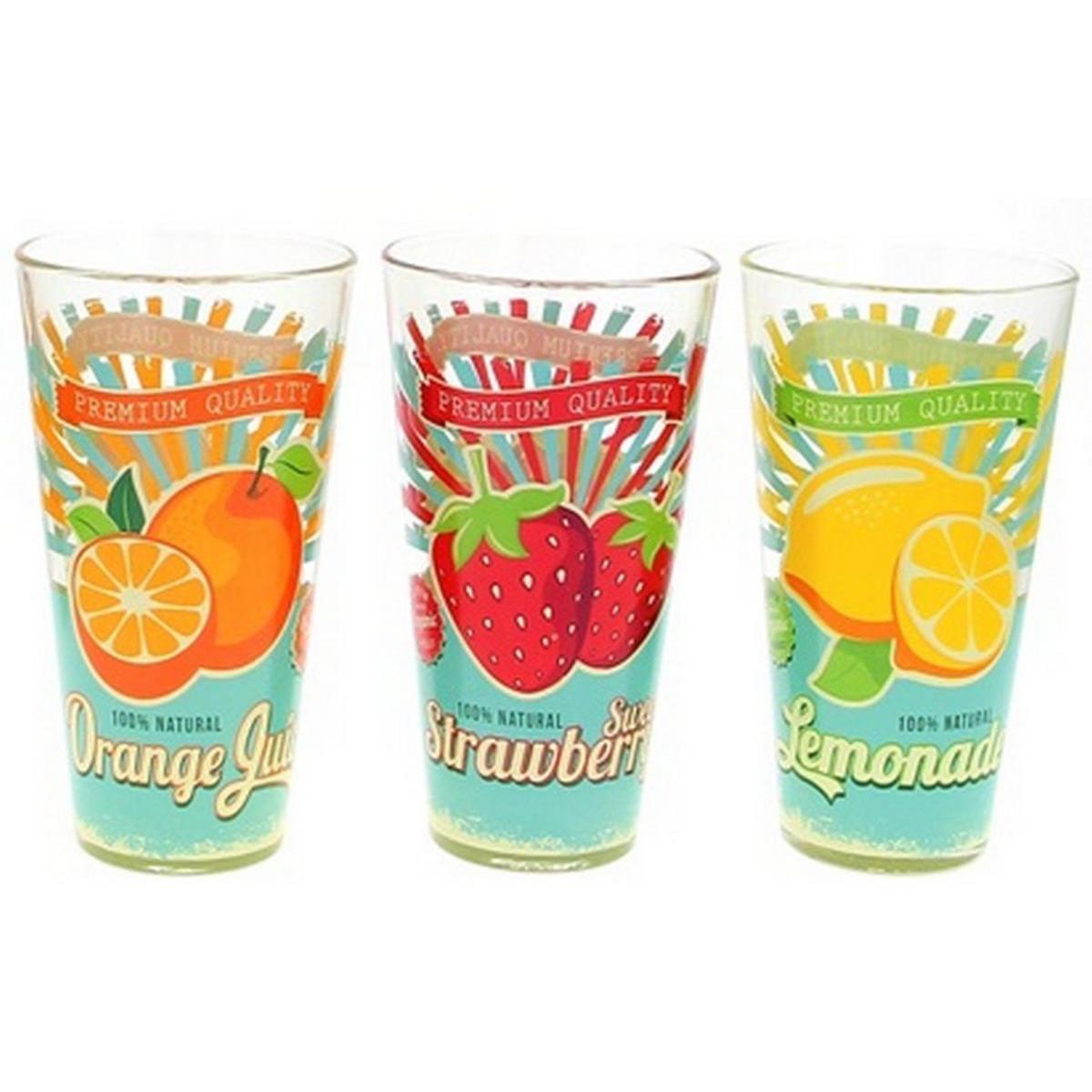 Lot de 3 gobelets vintage - Verre - 31 cl - Multicolore