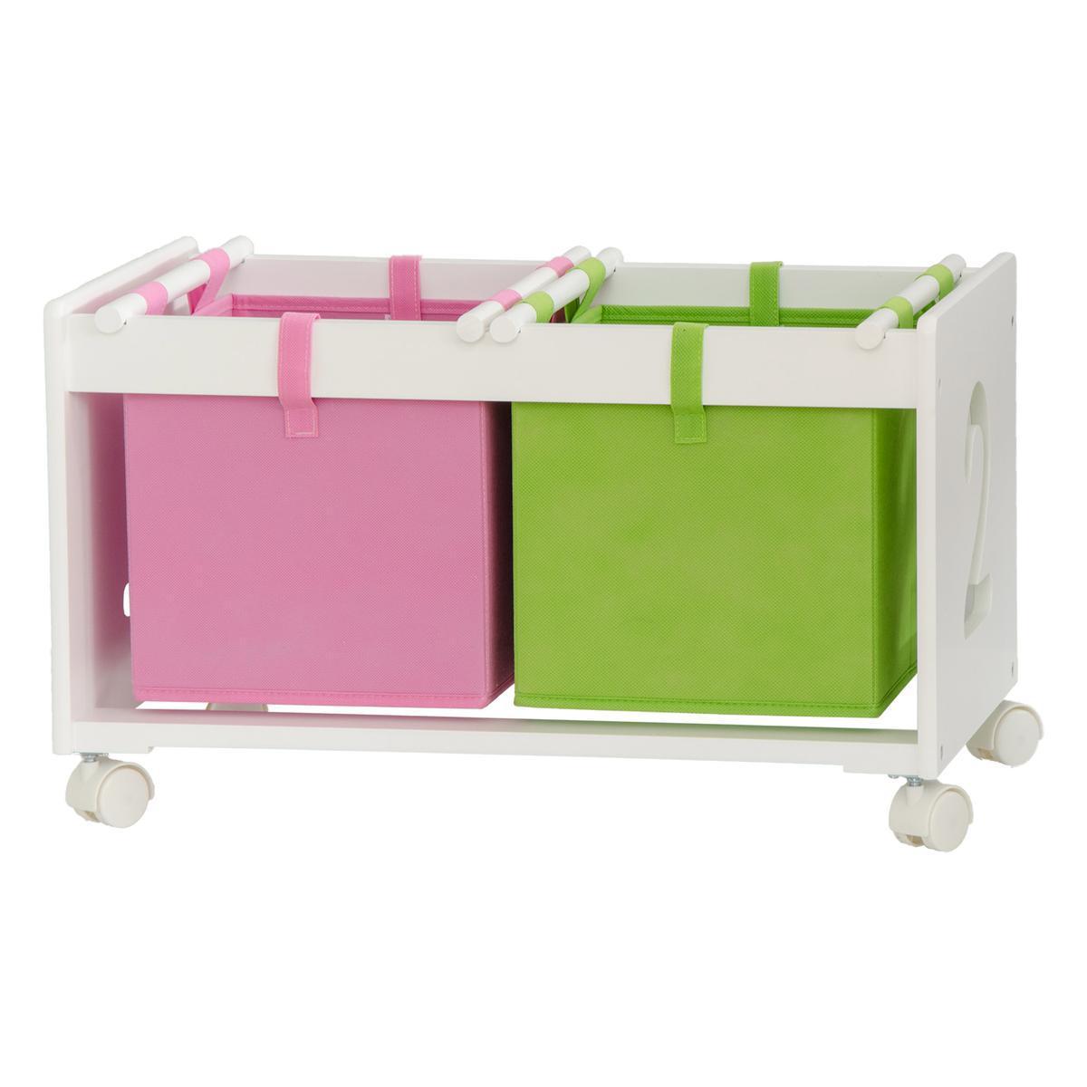 Caisse de rangement double - MDF - Intisse - 58.7 x 34 x H 36 cm - Rose - Vert