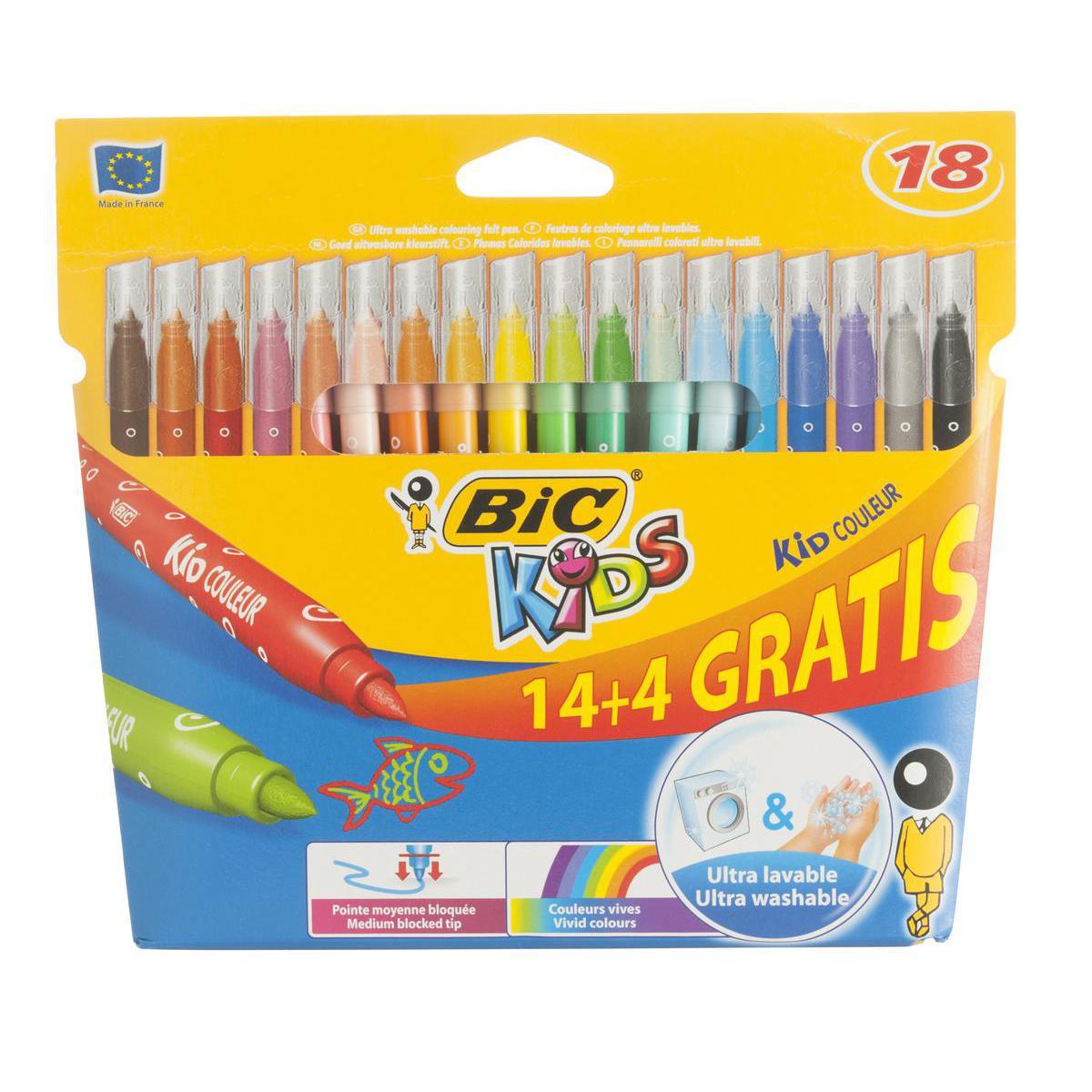 Lot de 18 feutres Bic kids - Pointes 28 mm - Multicolore