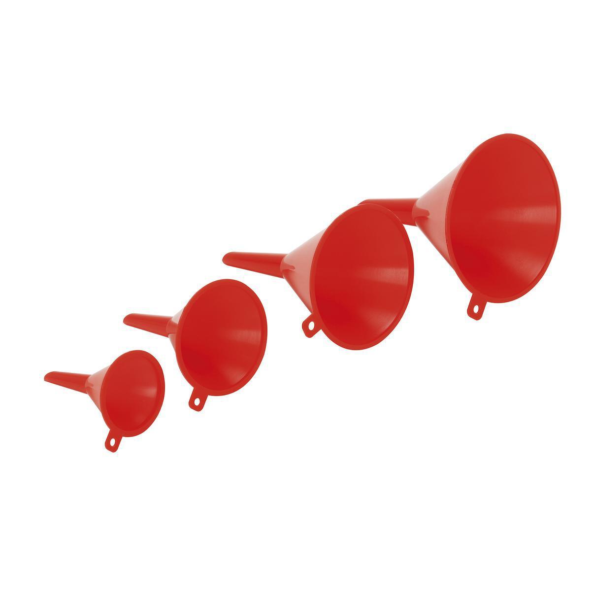 Lot de 4 entonnoirs - Plastique - Taille standard - Rouge