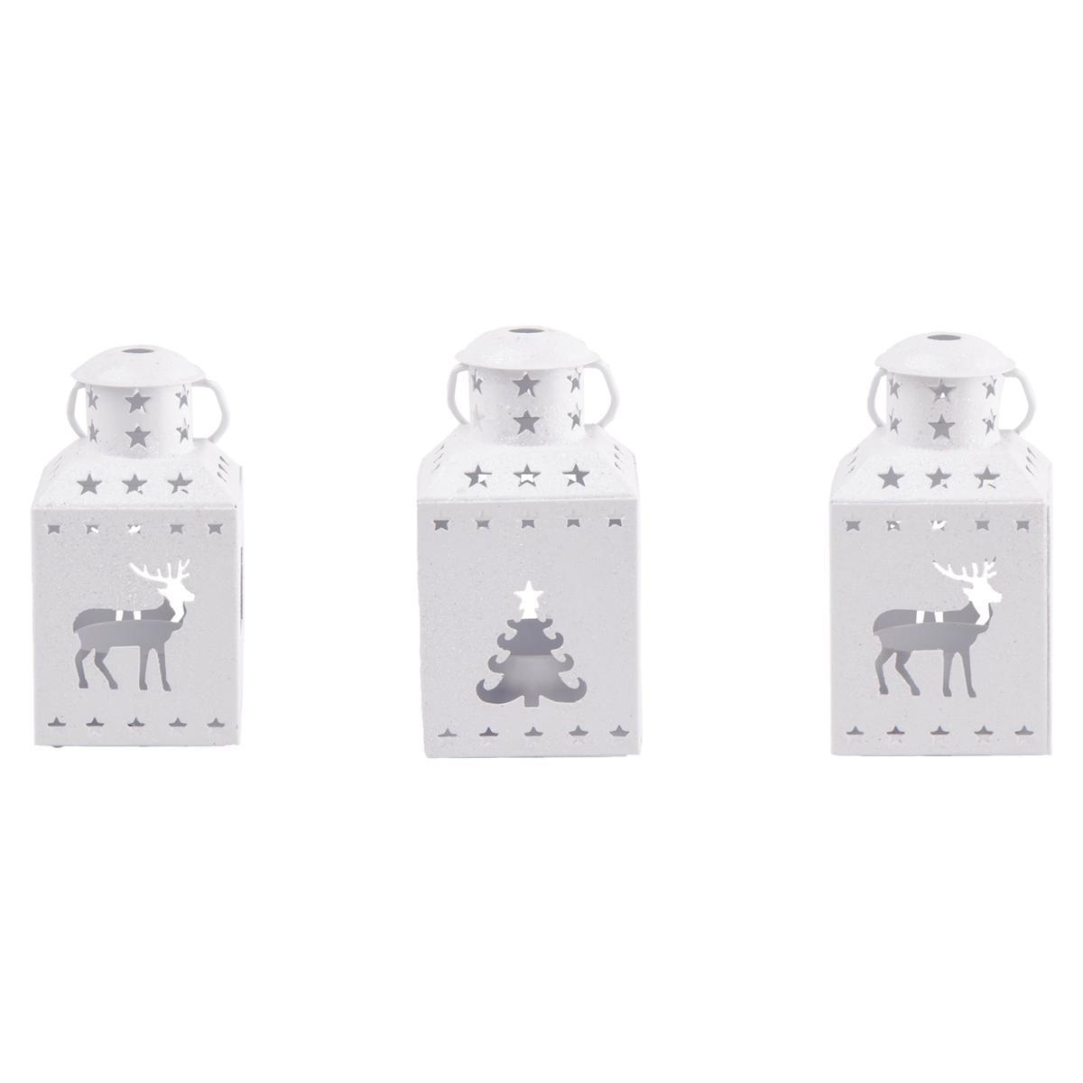 Photophore lanterne cerf - Acier - 6,3 x 6,3 x H 11,5 cm - Blanc