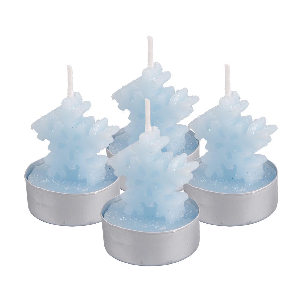 Lot de 4 bougies chauffe-plat flocon - Paraffine - 3,8 x H 3,8 cm - Bleu