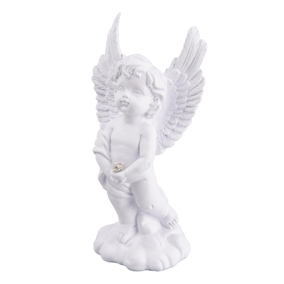 Statuette ange - Polyrésine - 8 x 7,5 x H 16,5 cm - Blanc