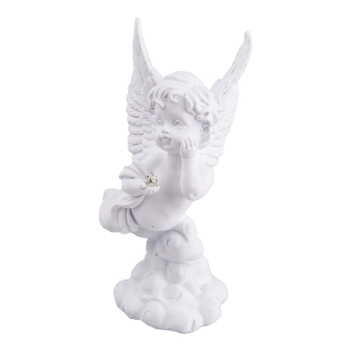 Statuette ange - Polyrésine - 7,5 x 9,5 x H 16 cm - Blanc