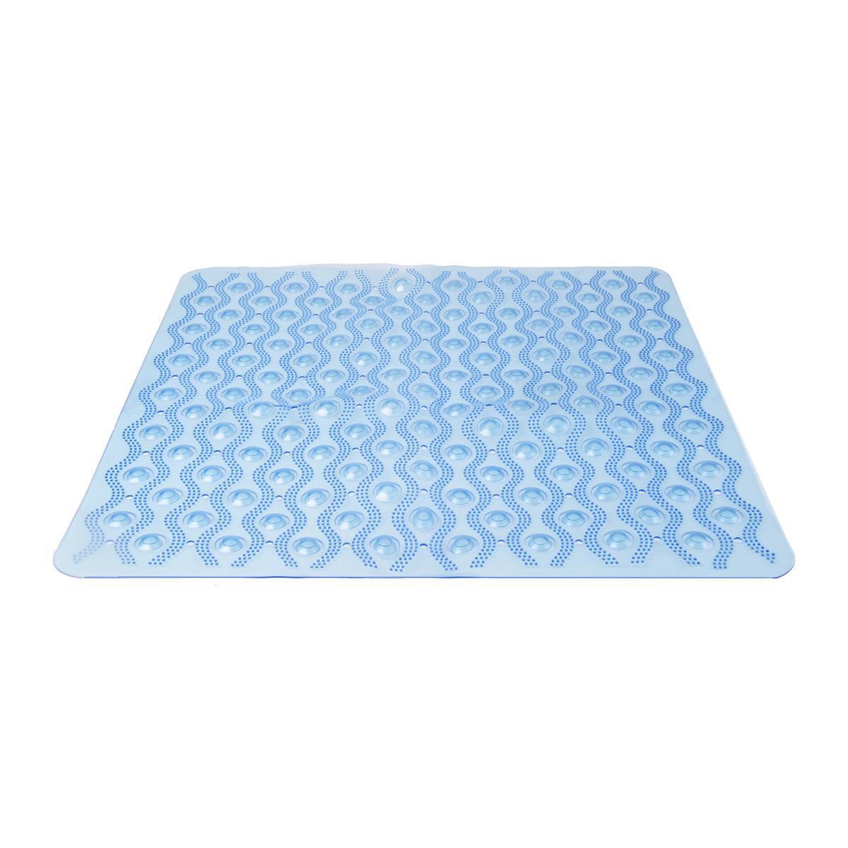 Tapis de douche perlé - PVC - 55 x 55 cm - Blanc - Bleu