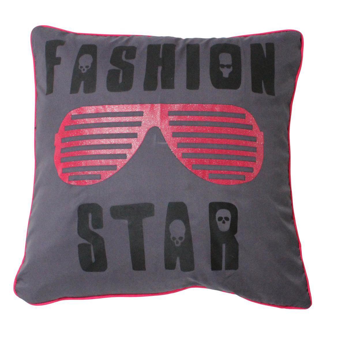 Coussin fashion - Polyester - 40 x 40 cm - Gris noir et rose