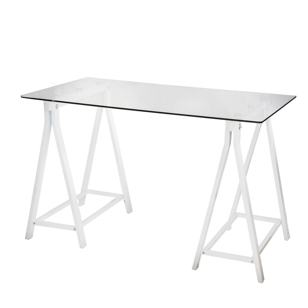 Table bureau - Acier et verre - 120 x 65 x H 76 cm - Blanc