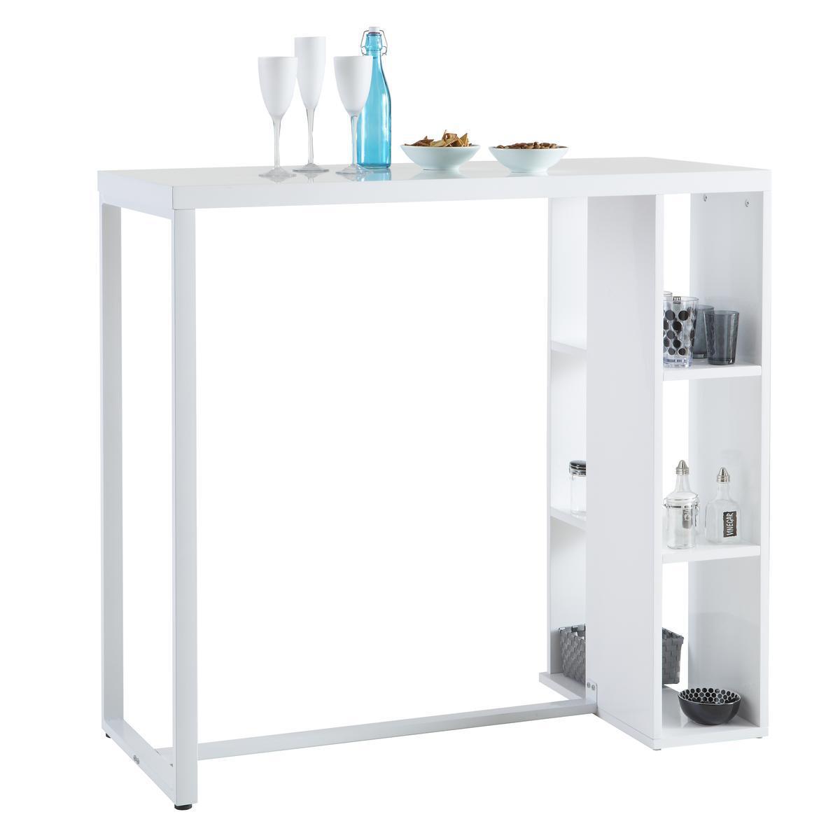 Meuble bar 3 niches - MDF - Tubes métal - 104 x 50 x H 110 cm - Blanc