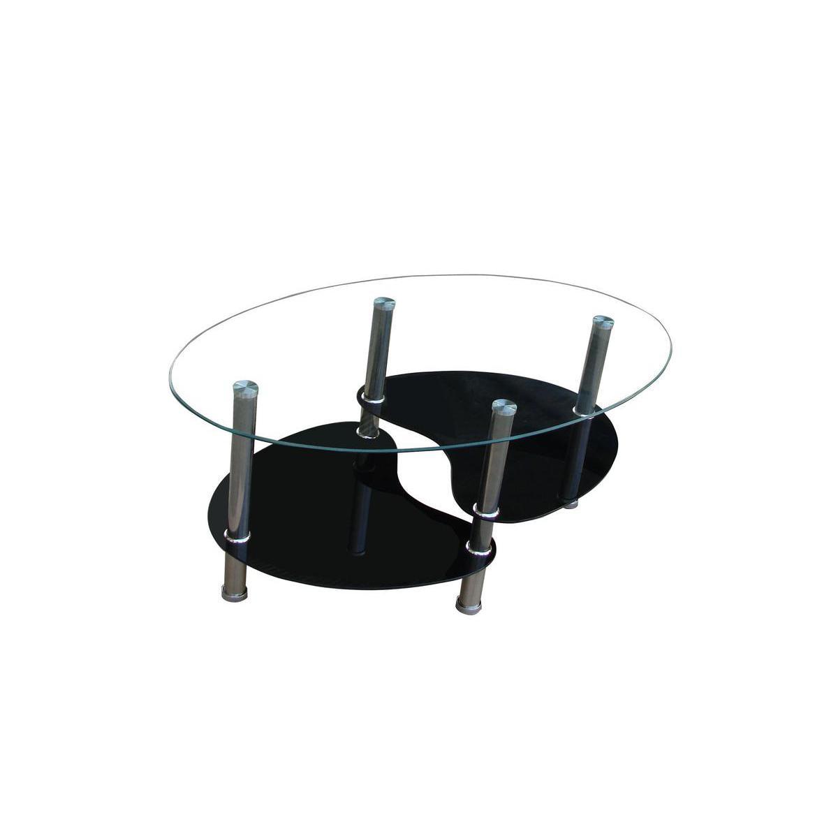 Table basse à 2 niveaux - Verre - Métal - 90 x 55 x 40 cm - Noir