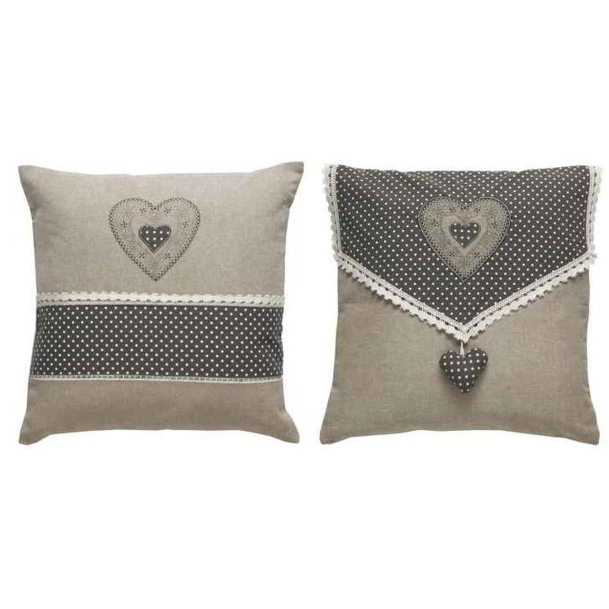 Coussin déhoussable avec motif cœur - 100% coton - 40 x 40 cm - Beige ou gris