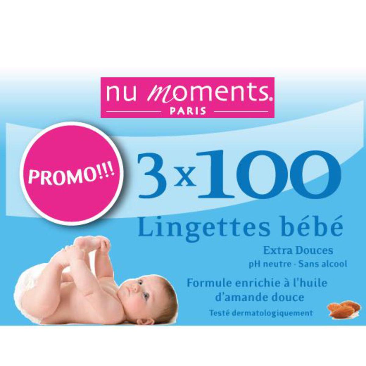 Lot de 3 paquets de lingettes - Cellulose et ouate - 24 x 6 x H 11 cm - Blanc