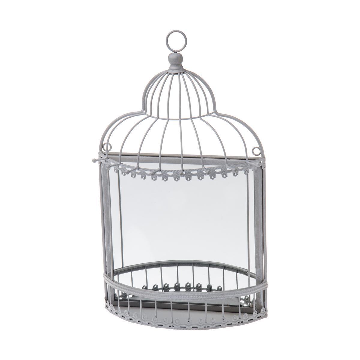 Miroir forme cage - Acier - 23,5 x 9,5 x H 40 cm - Gris