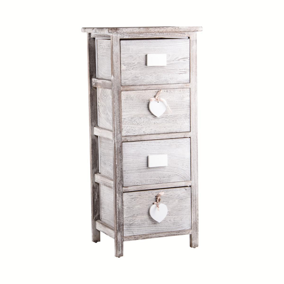 Meuble de rangement 4 tiroirs - Bois - 35 x 28 x H 78,5 cm - Gris