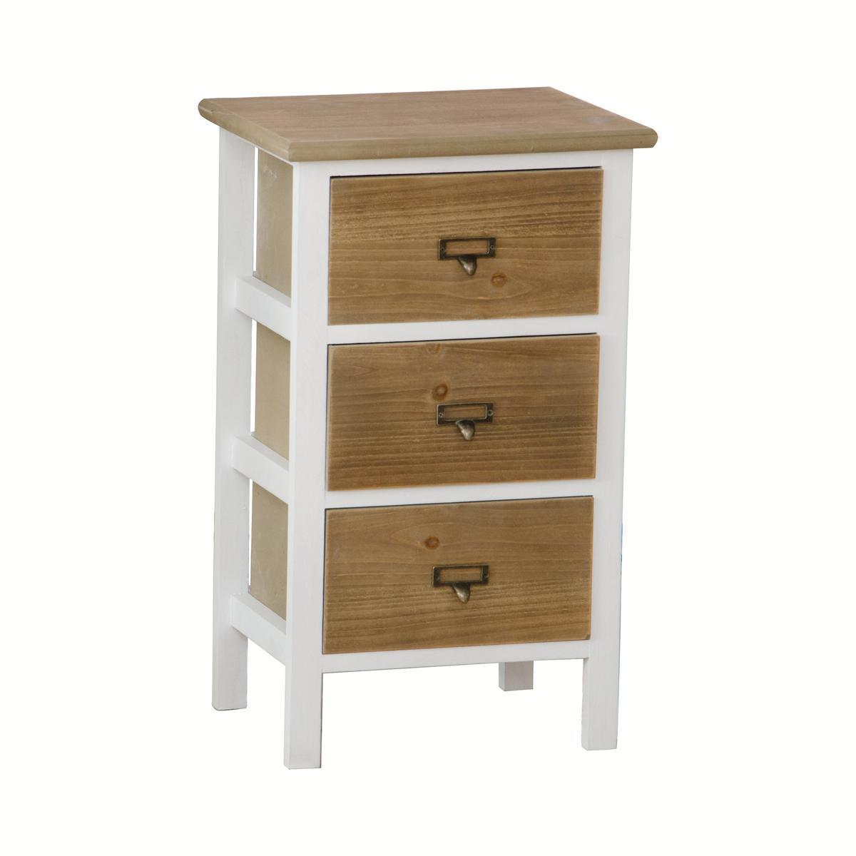 Commode 3 tiroirs - Bois - 34,5 x 27 x H 57 cm - Marron et blanc