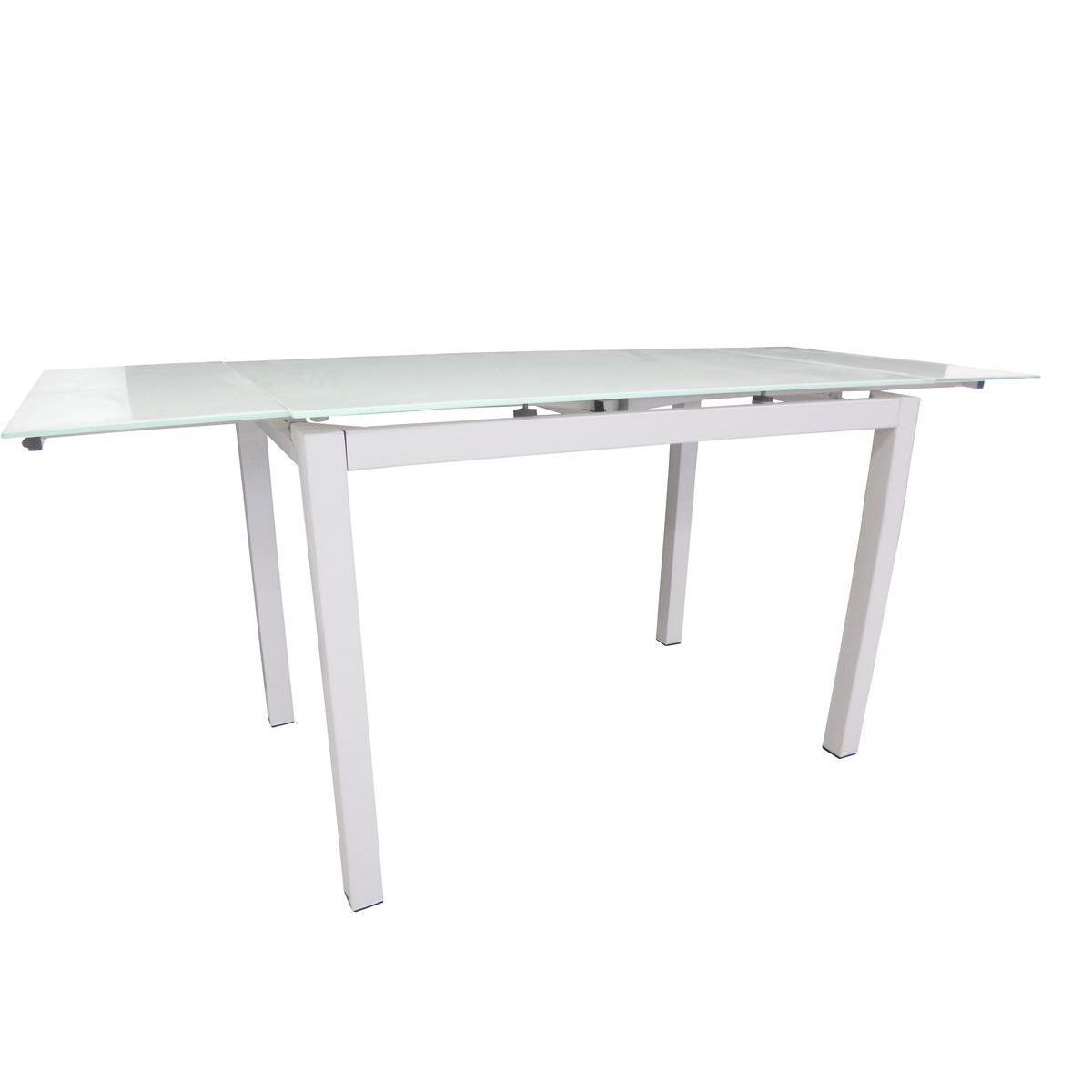 Table en verre extensible - Métal et verre - 110 à 170 x 70 x H 75 cm - Blanc