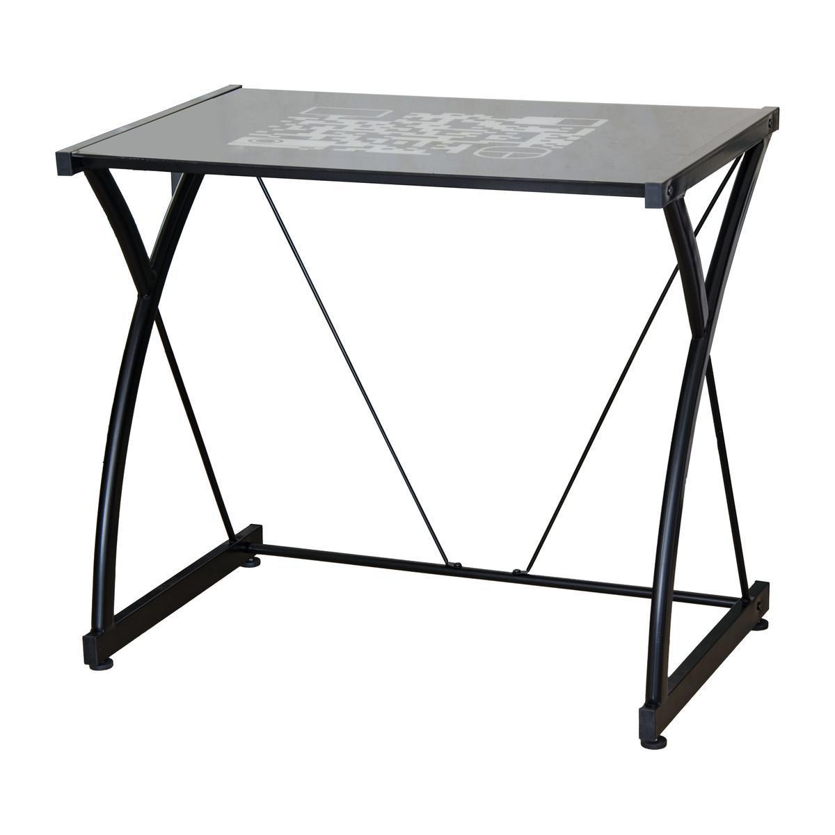 Console informatique code barre - Acier et verre - 82 x 50 x H 73 cm - Noir et blanc