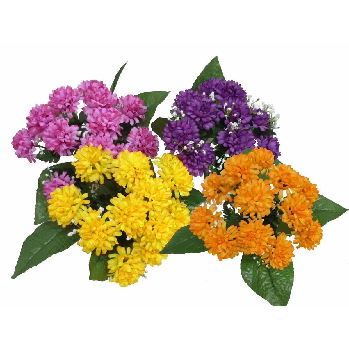 Bouquet de pompons - Polyester - H 32 cm - Rose, violet, jaune ou orange
