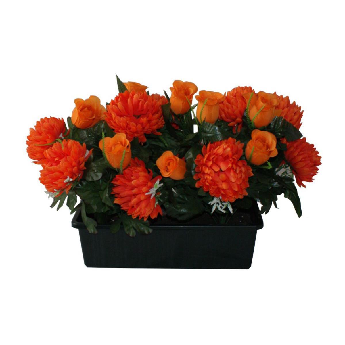 Jardinière de 24 roses et chrysanthèmes - Polyester - H 45 cm - Orange