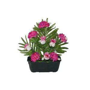 Jardinière de gerbes de roses et chrysanthèmes et palmier - Polyester - H 40 cm - Rose fuchsia
