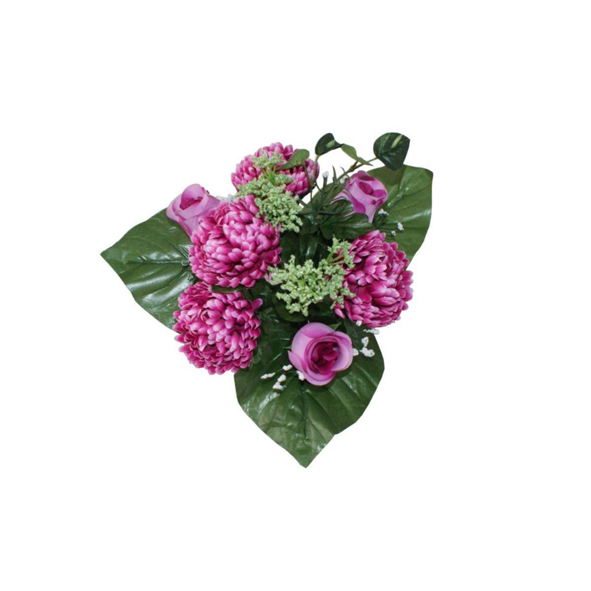 Piquet de 10 roses et chrysanthèmes - Polyester - H 30 cm - Violet