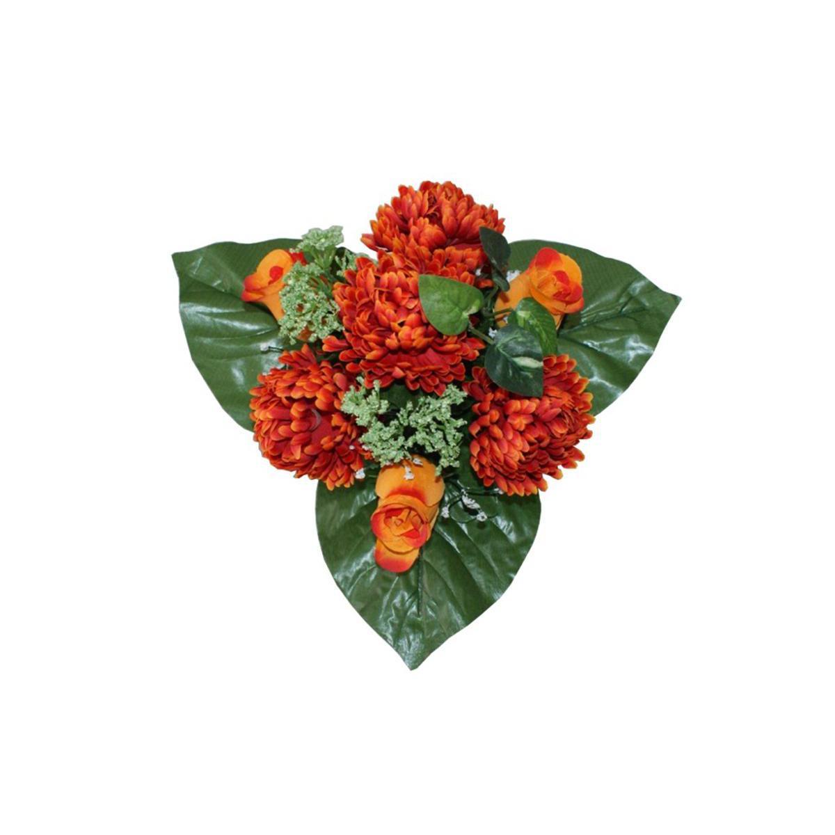 Piquet de 10 roses et de chrysanthèmes - Polyester - H 30 cm - Orange