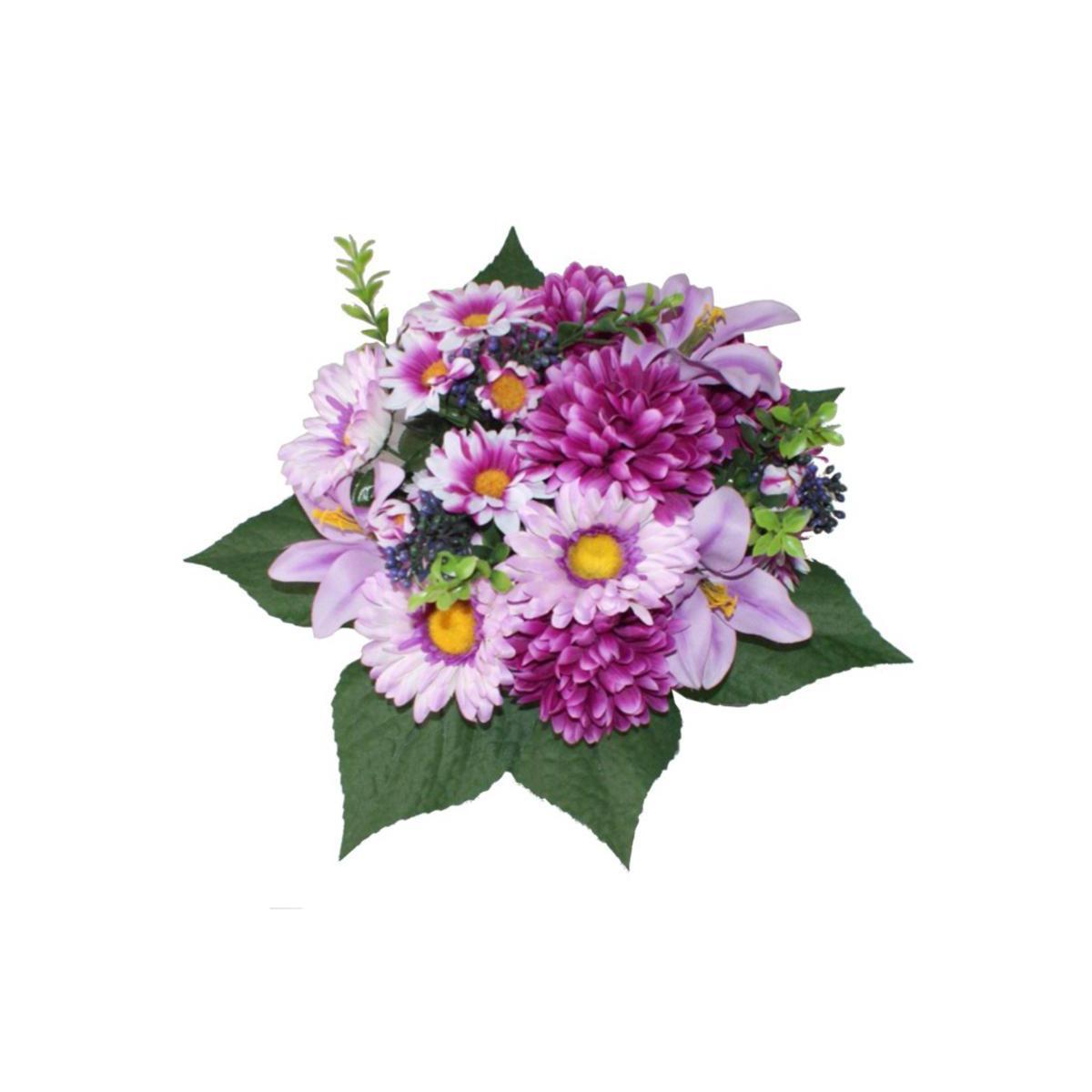 Piquet de 18 gerberas, chrysanthèmes et lys - Polyester - H 35 cm - Violet