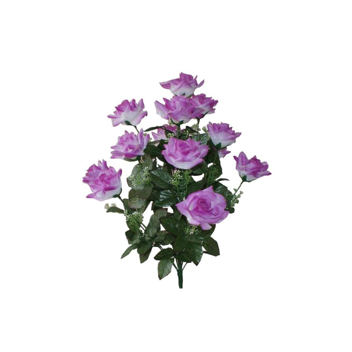 Piquet de 14 roses ouvertes - Polyester - H 55 cm - Violet