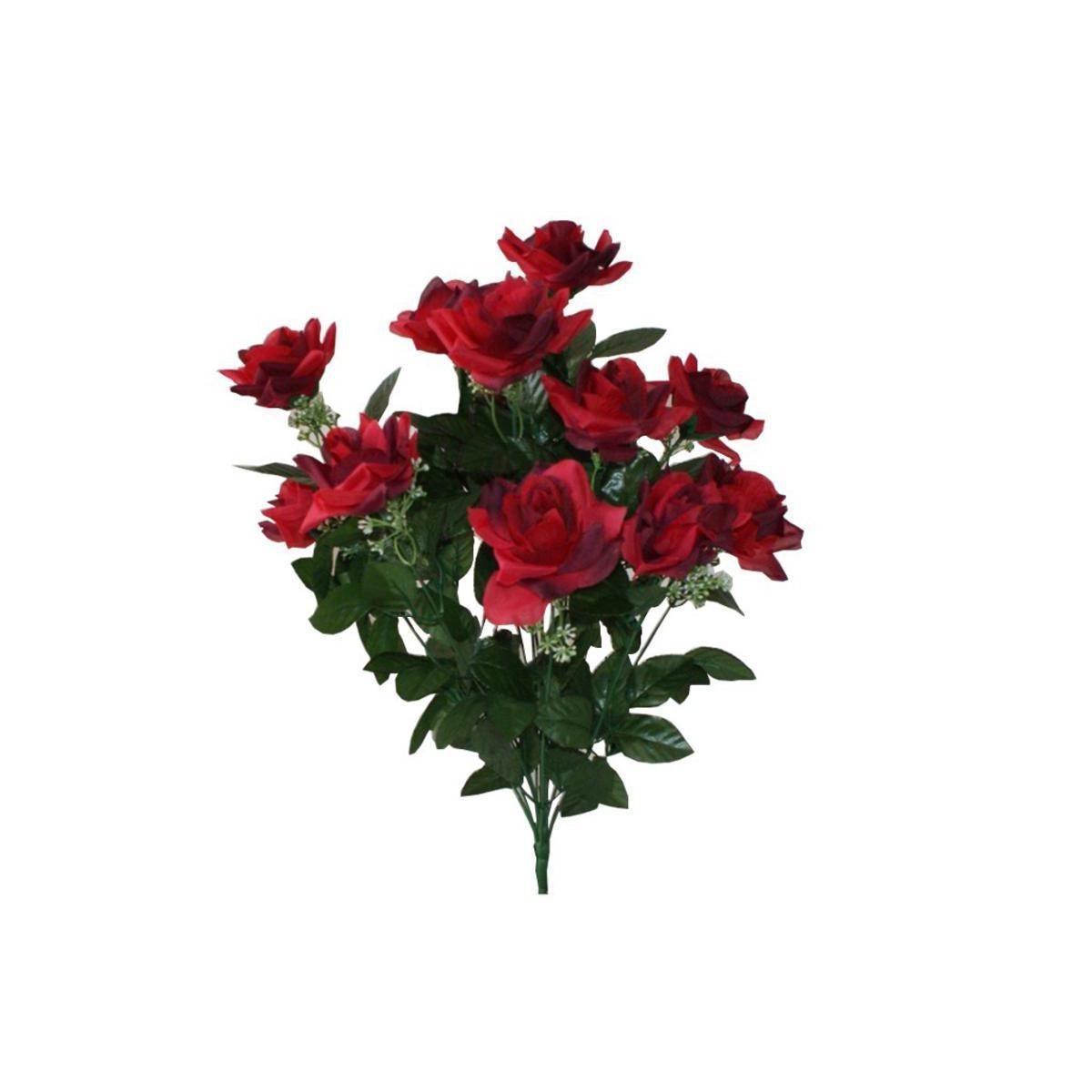 Piquet de 14 roses ouvertes - Polyester - H 55 cm - Rouge