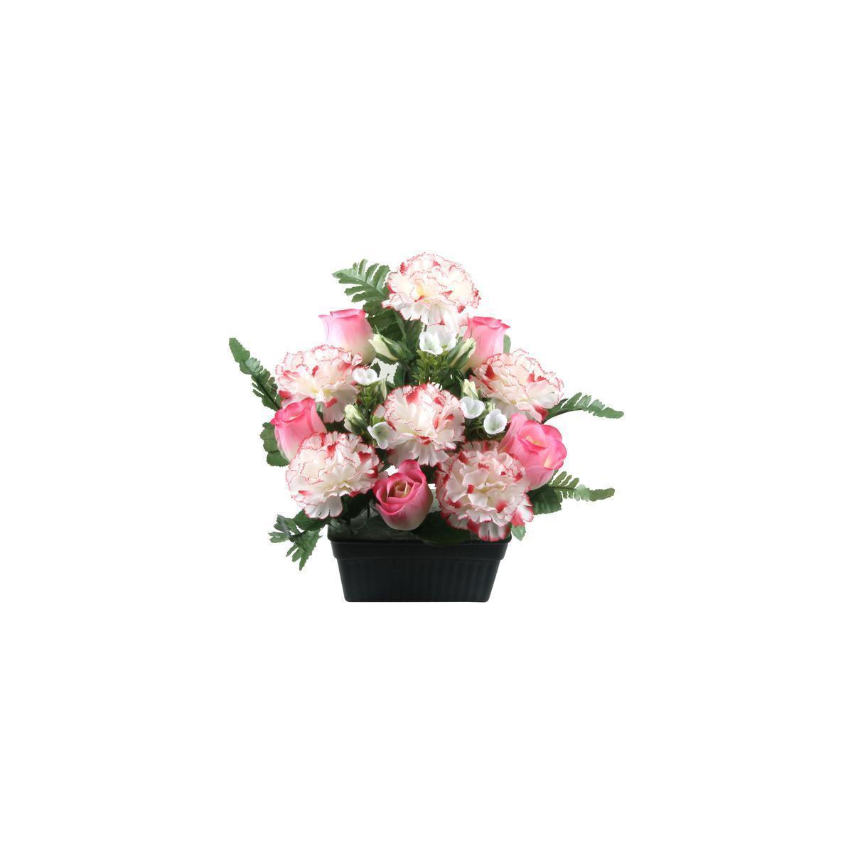 Jardinière d'œillets et de boutons de roses - Polyester - H 30 cm - Violet ou rose