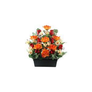 Jardinière de roses et d'alstroemerias - Polyester - H 42 cm - Orange ou rouge