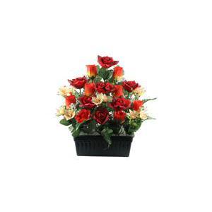 Jardinière de roses et d'alstroemerias - Polyester - H 42 cm - Orange ou rouge