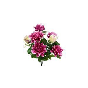 Piquet de 9 dahlias et roses - Polyester - H 47 cm - Rose, jaune ou violet