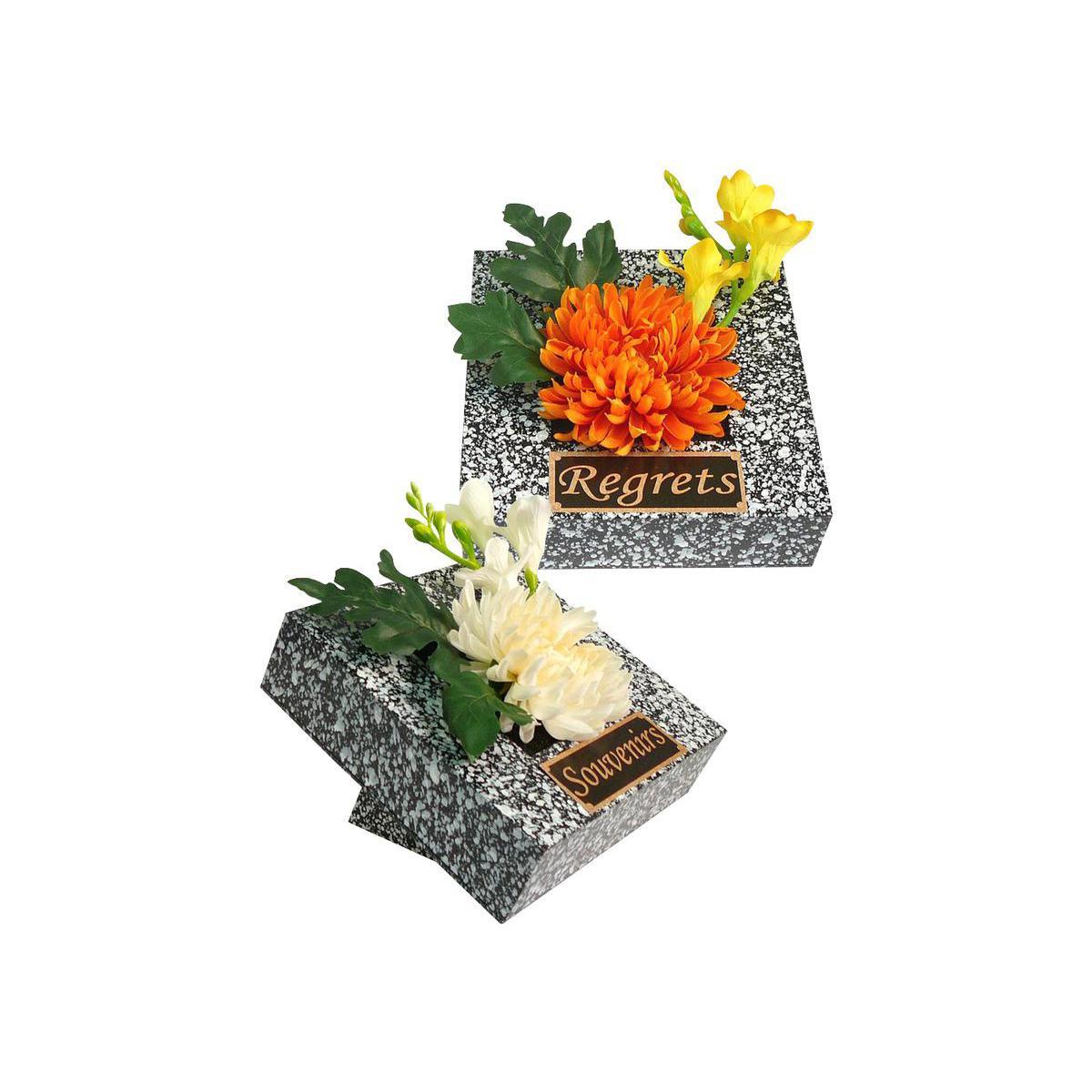 Plaque style granit avec chrysanthème - Polyester - 18 x 18 cm - Blanc, rouge ou orange