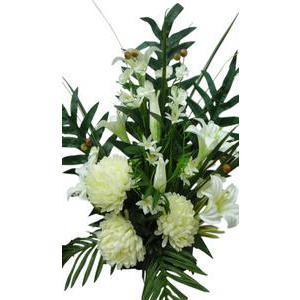 Jardinière de chrysanthèmes, lys et feuillage - Polyester - H 66 cm - Blanc, violet ou jaune