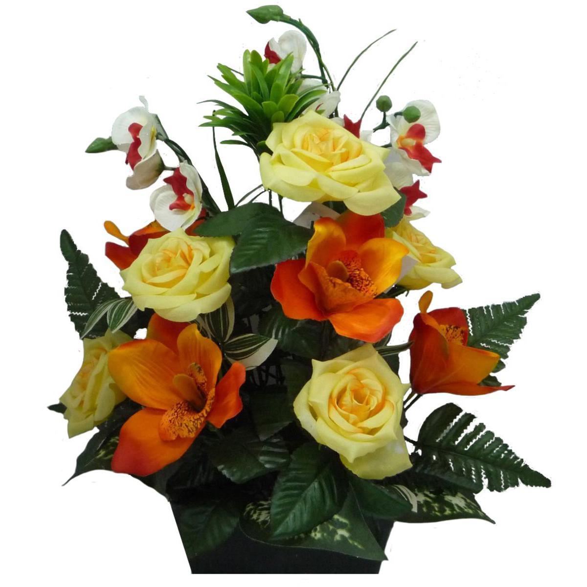 Jardinière de roses et d'orchidées - Polyester - H 42 cm - orange ou violet