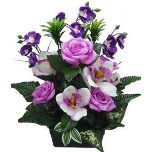 Jardinière de roses et d'orchidées - Polyester - H 42 cm - orange ou violet