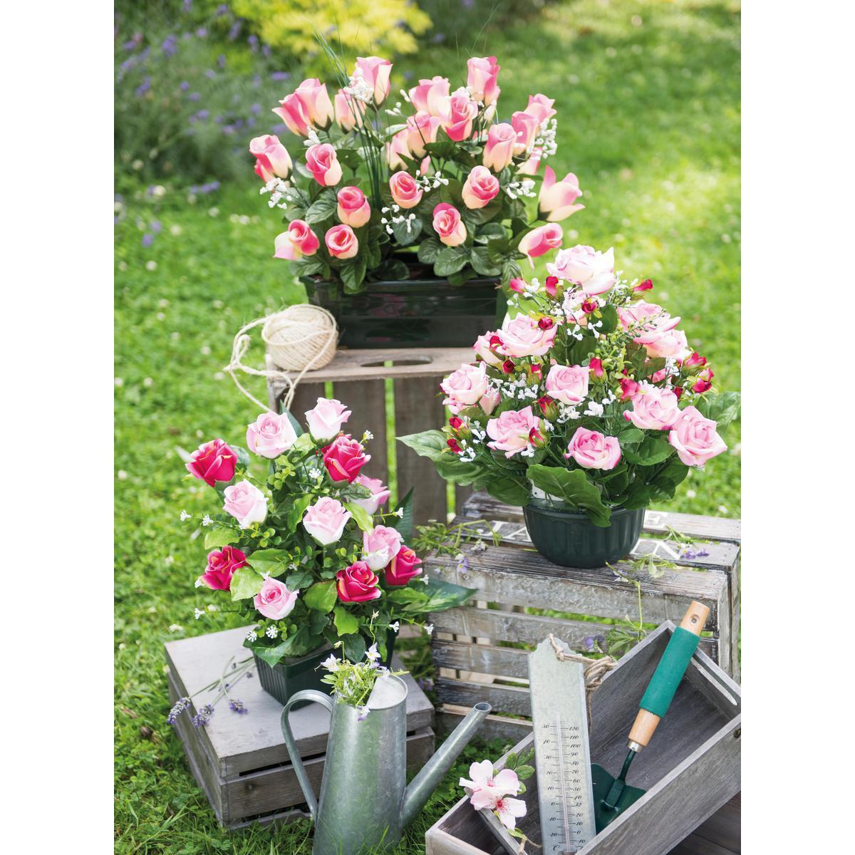 Jardinière de boutons de roses - Polyester - H 42 cm - 4 coloris au choix