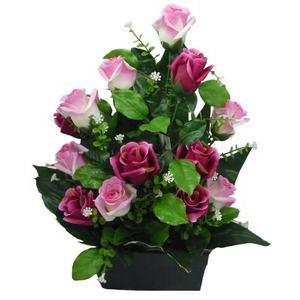 Jardinière de boutons de roses - Polyester - H 42 cm - 4 coloris au choix