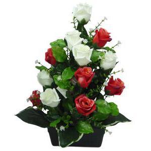 Jardinière de boutons de roses - Polyester - H 42 cm - 4 coloris au choix