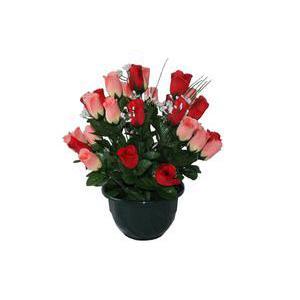 Coupe de 28 roses et gypsophiles - Polyester - H 40 cm - Rouge