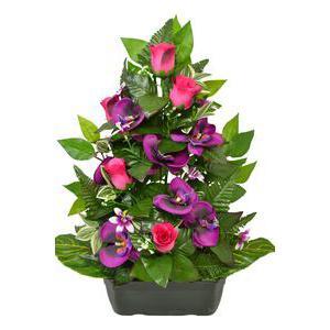 Jardinière de boutons de roses, d'orchidées et de ficus - Polyester - H 56 x 25 cm - Différents coloris