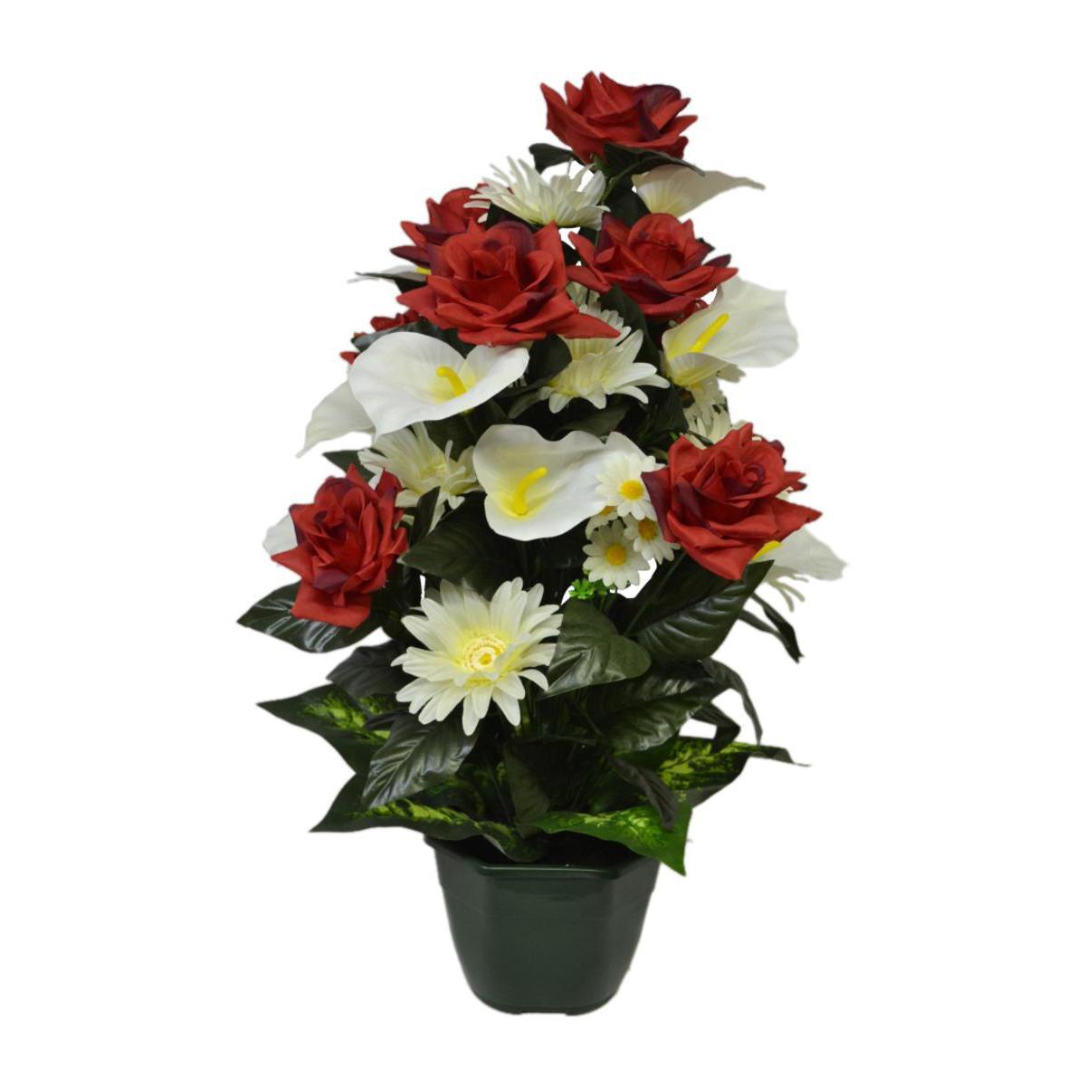 Potée de roses, arums et gerberas - Polyester - H 72 x D 19 cm - Multicolore