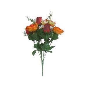 Bouquet de 12 roses, boutons de roses et alstroemerias - Polyester - H 36 cm - Orange ou rouge